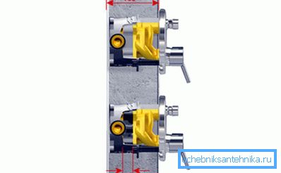 Die Tiefe der Nische unter dem Mischer muss der Größe der Struktur entsprechen Die Tiefe der Nische unter dem Mischer muss der Größe der Struktur entsprechen