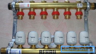 Die Kollektoren sind mit Durchflussmessern und Thermoköpfen ausgestattet Die Kollektoren sind mit Durchflussmessern und Thermoköpfen ausgestattet
