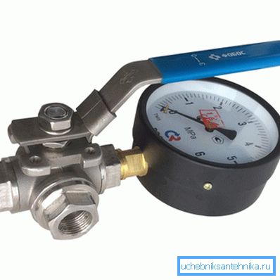 Das Manometer mit dem Drei-Durchlaufkran. Das Manometer mit dem Drei-Durchlaufkran.
