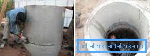 Auf dem Foto die ersten Schritte der Installation - die Montage von Betonringen Auf dem Foto die ersten Schritte der Installation - die Montage von Betonringen