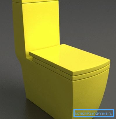 Auf dem Foto: Eine gelbe Toilette kann das Interieur in dunklen Farben hervorragend ergänzen. Auf dem Foto: Eine gelbe Toilette kann das Interieur in dunklen Farben hervorragend ergänzen.