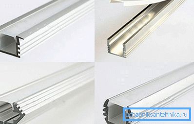 Verschiedene Profilvarianten für LED-Streifen. Verschiedene Profilvarianten für LED-Streifen.
