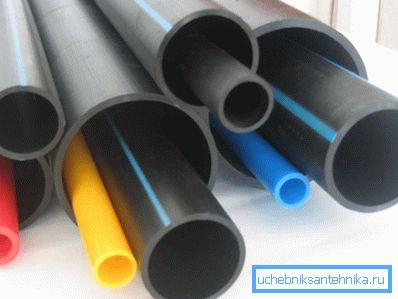Verschiedene Größen von Polyethylenrohren. Verschiedene Größen von Polyethylenrohren.