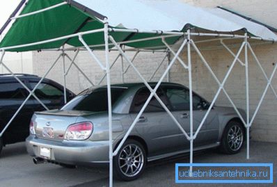 Die ursprüngliche Lösung für die Herstellung einer tragbaren Markise für ein Auto schützt das Fahrzeug vor Regen und Sonneneinstrahlung.