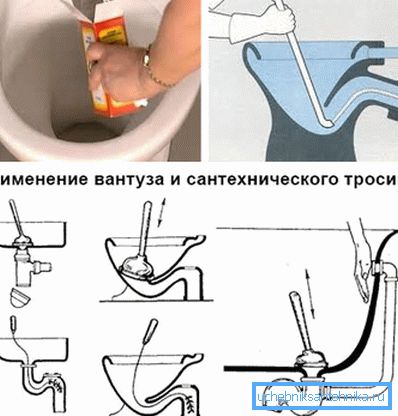 Reinigung der Toilette mit eigenen Händen mit Soda, Kolben und Kabel Reinigung der Toilette mit eigenen Händen mit Soda, Kolben und Kabel