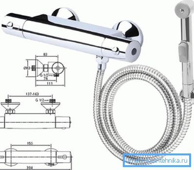 Befestigungsschema des Mischers mit eingebautem Thermostat Befestigungsschema des Mischers mit eingebautem Thermostat