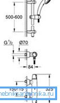 Diagramm eines Standardhahns mit einem Thermostat, der die Größen angibt Diagramm eines Standardhahns mit einem Thermostat, der die Größen angibt