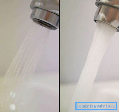 Vergleich der Wasserströme von konventionellen und wassersparenden Belüftern Vergleich der Wasserströme von konventionellen und wassersparenden Belüftern