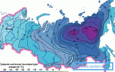 Die durchschnittliche Januar-Temperatur auf einer Landkarte. Die durchschnittliche Januar-Temperatur auf einer Landkarte.