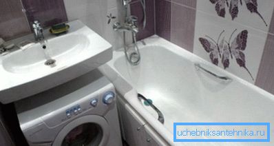 Die Waschmaschine passt perfekt unter die Wandspüle. Die Waschmaschine passt perfekt unter die Wandspüle.