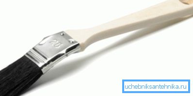 Schwer erreichbare Bereiche des Geräts werden mit einem gebogenen Pinsel lackiert. Schwer erreichbare Bereiche des Geräts werden mit einem gebogenen Pinsel lackiert.