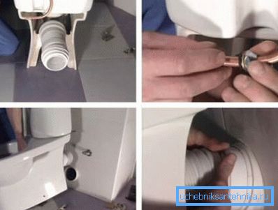 Installation eines Wellrohrs und Verbinden der Toilette mit dem Abwasserkanal.