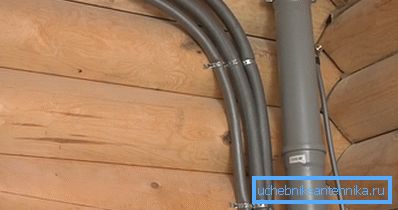 PVC-Lüftungsrohr in einem Holzhaus installiert PVC-Lüftungsrohr in einem Holzhaus installiert