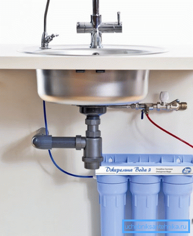 Installierte Wasserfilter unter der Spüle Installierte Wasserfilter unter der Spüle