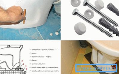 Arten der Befestigung einer Toilettenschüssel am Boden - an Dübel, Taft und Klebstoff Arten der Befestigung einer Toilettenschüssel am Boden - an Dübel, Taft und Klebstoff